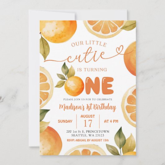 Sinaasappels Onze kleine schatje wordt één jaar Kaart (Voorkant)