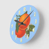 Sinaasappels op blauw kunstslot ronde klok (Hoek)