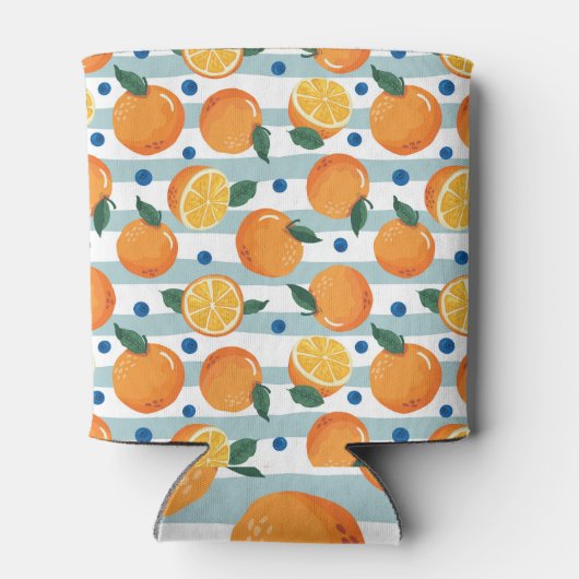 Sinaasappels op gestreepte achtergrond, zomerpatro blikjeskoeler (Achterkant)