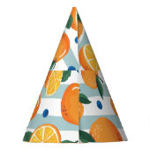 Sinaasappels op gestreepte achtergrond, zomerpatro feesthoedjes (Achterkant)