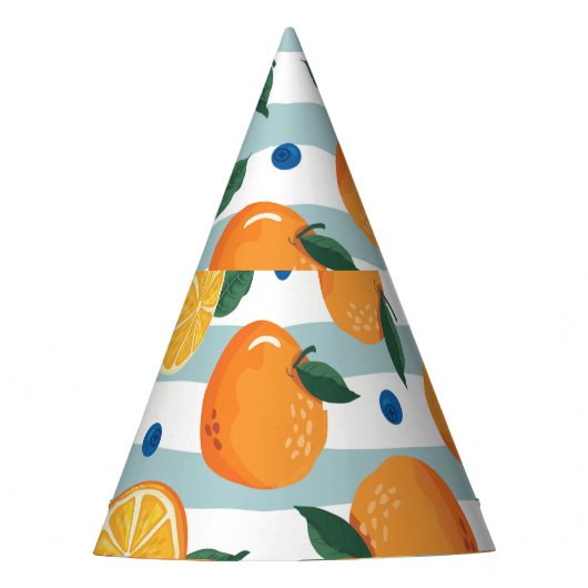 Sinaasappels op gestreepte achtergrond, zomerpatro feesthoedjes (Voorkant)