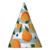 Sinaasappels op gestreepte achtergrond, zomerpatro feesthoedjes (Rechts)