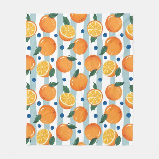 Sinaasappels op gestreepte achtergrond, zomerpatro fleece deken (Voorkant)