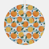 Sinaasappels op gestreepte achtergrond, zomerpatro glas ornament (Achterkant)