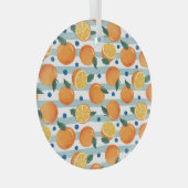 Sinaasappels op gestreepte achtergrond, zomerpatro glas ornament (Voorkant Rechts)