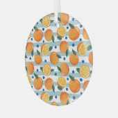 Sinaasappels op gestreepte achtergrond, zomerpatro glas ornament (Voorkant links)