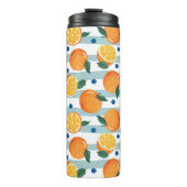 Sinaasappels op gestreepte achtergrond, zomerpatro thermosbeker (Voorkant)