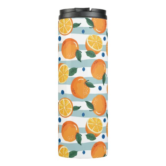 Sinaasappels op gestreepte achtergrond, zomerpatro thermosbeker (Achterkant)