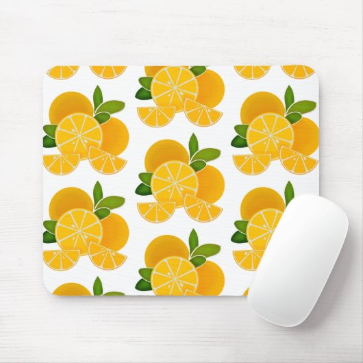 Sinaasappels, oranje plakken, citrusvruchten muismat (Met muis)