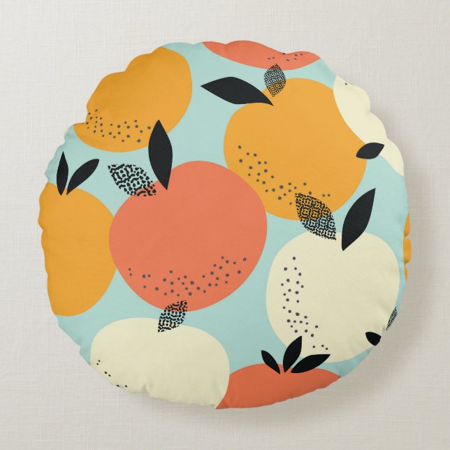 Sinaasappels Pattern: Levendig naadloos ontwerp. Rond Kussen (Voorkant)