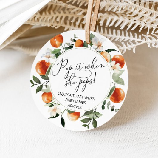 Sinaasappels Pop het als ze barst baby shower Bedankjes Labels