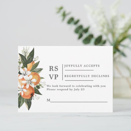 Sinaasappels RSVP bruiloft insert kaart (Staand voorkant)