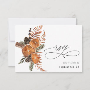 Sinaasappels Rustic Holiday met Meal RSVP Kaartje