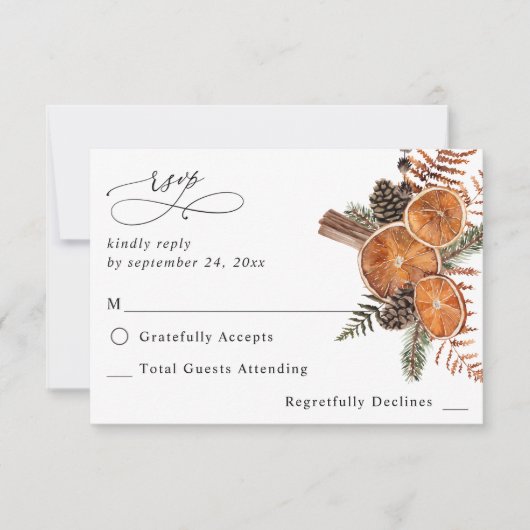 Sinaasappels Rustic Holiday no Meal RSVP (Voorkant)