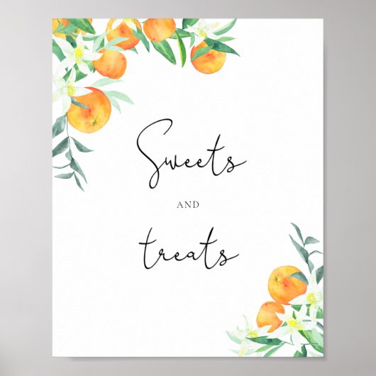 Sinaasappels snoepjes en behandelen baby shower poster (Voorkant)