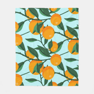 Sinaasappels takken, citrus print. fleece deken