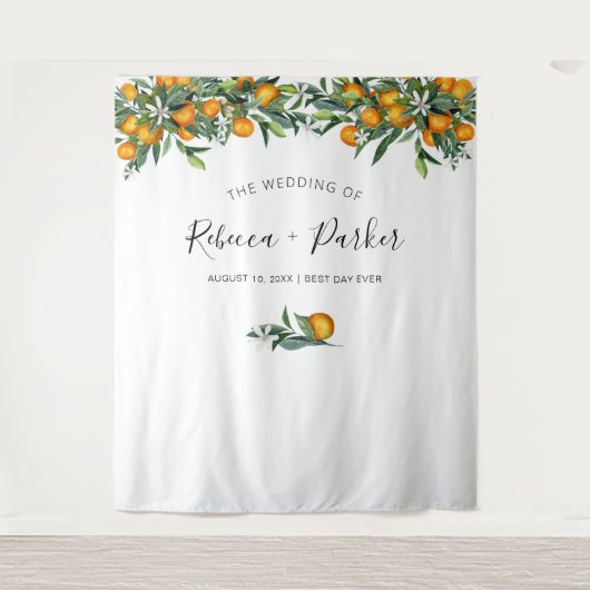 Sinaasappels Trouw achtergrond Fotobooth Wandkleed (Voorkant)