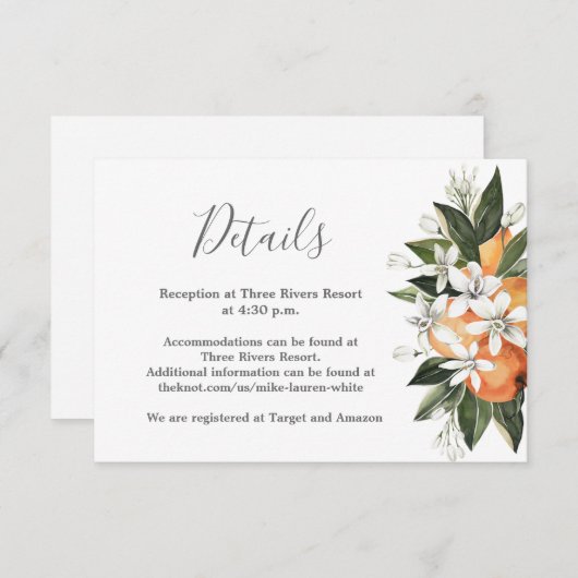 Sinaasappels trouwkaart RSVP kaartje (Voorkant / Achterkant)