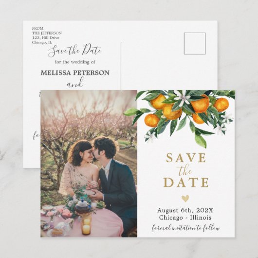 Sinaasappels tuin behalve het briefkaart van de da (Voorkant / Achterkant)