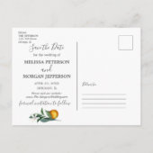 Sinaasappels tuin behalve het briefkaart van de da (Achterkant)