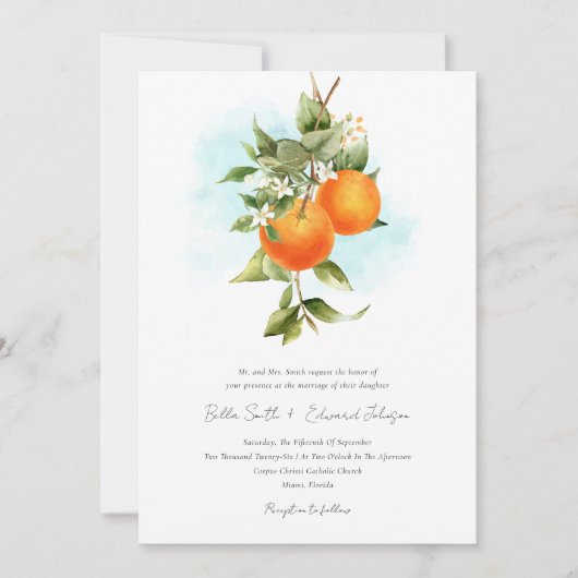 Sinaasappels Tuin Boho bruiloft Kaart (Voorkant)