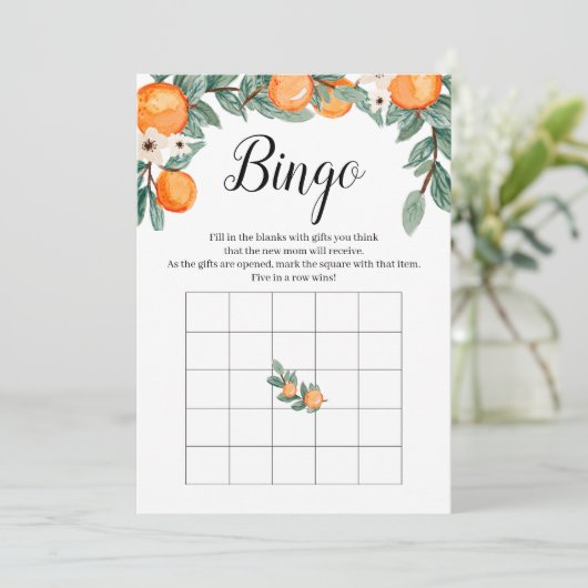 Sinaasappels Twin Baby shower Bingogame Kaart (Staand voorkant)