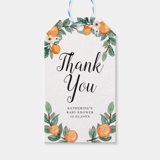 Sinaasappels Twin Baby shower Dank u Label Cadeaulabel (Voorkant)