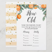 Sinaasappels Twin Baby shower Hoe oude ouders spel (Voorkant / Achterkant)