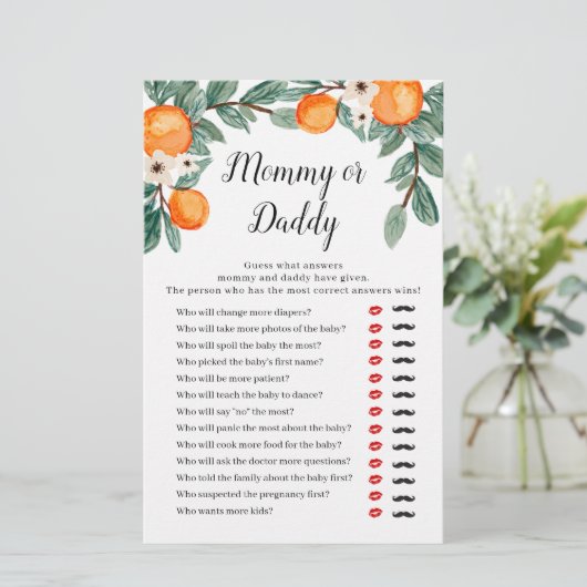 Sinaasappels Twin Baby Shower Mamma of Papa Spel (Staand voorkant)