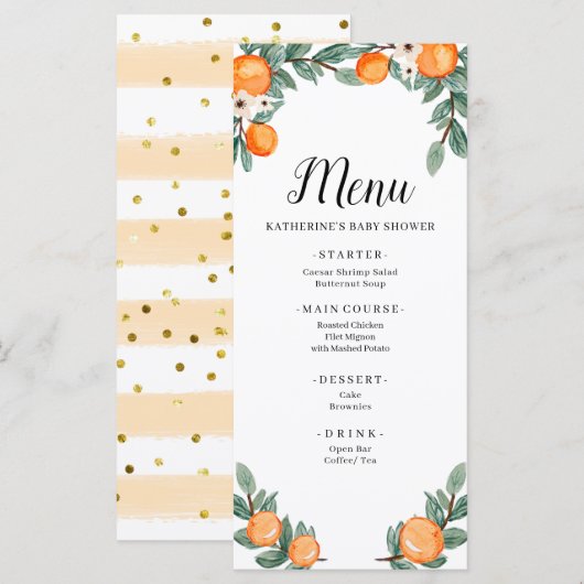 Sinaasappels Twin Baby shower Menu (Voorkant / Achterkant)