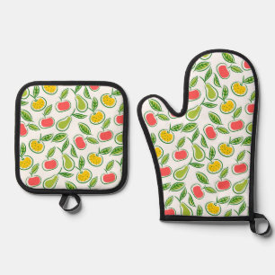 Sinaasappels van appelen en peren ovenwant & pannenlap set