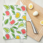 Sinaasappels van appelen en peren theedoek<br><div class="desc">Matig gemodelleerd fruitpatroon op wit.</div>