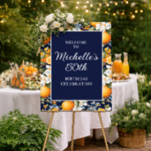 Sinaasappels Witte Bloemen Navy Blauwe Verjaardag 