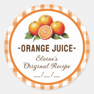 Sinaasappelsaplabel met geruit ontwerp ronde sticker