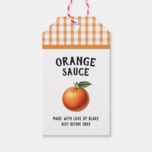 Sinaasappelsaus Conserve Label geruit patroon Cadeaulabel (Voorkant)