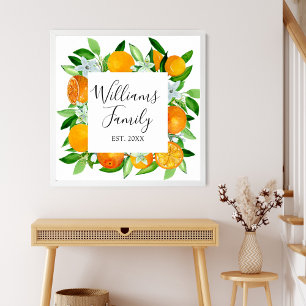 Sinaasappelvruchten en bloemen Zomer bloemschilder Poster