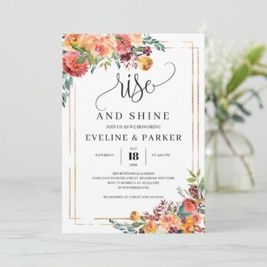 Sinaasbloemen stijgen en schijnen uitnodiging (Staand voorkant)