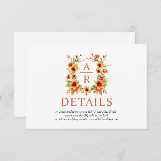 Sinaasbloemkleurige bloemenkroon en QR-code bloemi Informatiekaartje (Voorkant / Achterkant)