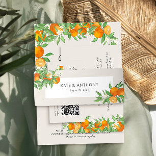 Sinaasbloesem Citrus Neutrale Bruiloft Uitnodigingen Wikkel