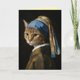 Sinaasgele kat met een pareloorbel wenskaart feestdagen kaart