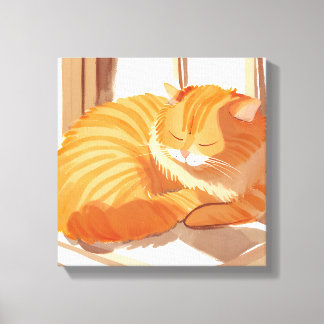 Sinaasgele Oranje Tabby Kat | Aquarel Schilderij Canvas Afdruk