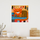 Sinaasgele Tabbykat, kleurrijk ontwerp, Poster (Keuken)