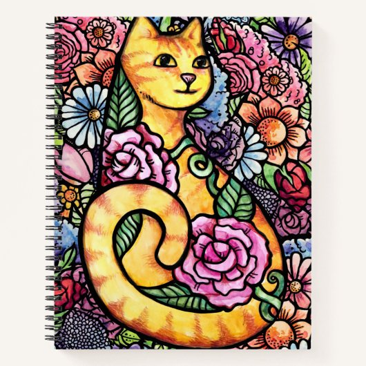 Sinaasgestreepte Kat Bloementuin Notitieboek (Voorkant)