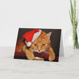 Sinaasgestreepte kat met een kerstmuts feestdagen kaart