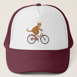 Sinaasgestreepte kat op een fiets trucker pet