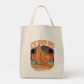 Sinaasgestreepte Surfkat Tote Bag (Achterkant)