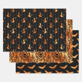Sinaasheide Heks, Schedel en Vleermuis Halloween P Inpakpapier Vel