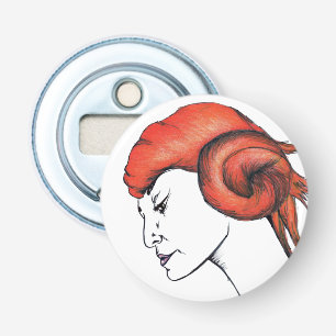 Sinaasje sinaasappelharige vrouw portret Pop Art Button Flesopener