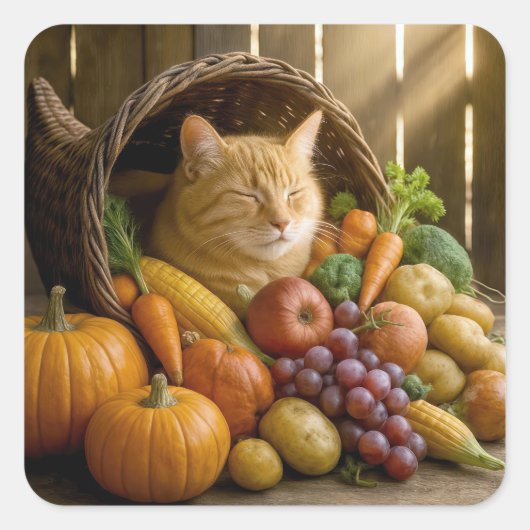 Sinaaspoes Kat In een Thanksgiving Hoorn des Overv Vierkante Sticker (Voorkant)