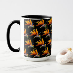 Sinaasvogel van de Paradijsplantpatroon op zwart Mok